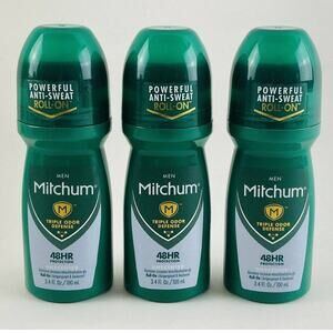 Mitchum Roll-On Antiperspirant and Deodorant for Men, Unscented, 3.4 (Pack of 3)